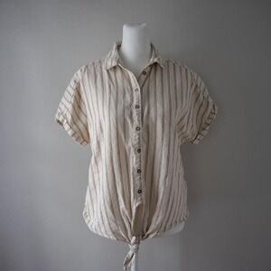 Fatface Striped Tie-Front Button Up Blouse Size 4